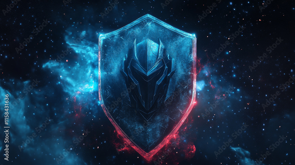 Aufkleber shield. abstract wireframe vector illustration on dark blue. protect and security of safe concept. l