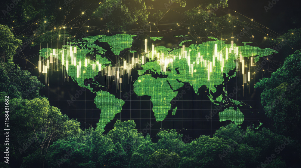 Poster abstract technology world map digital world connection electronic systems business candle stick grap