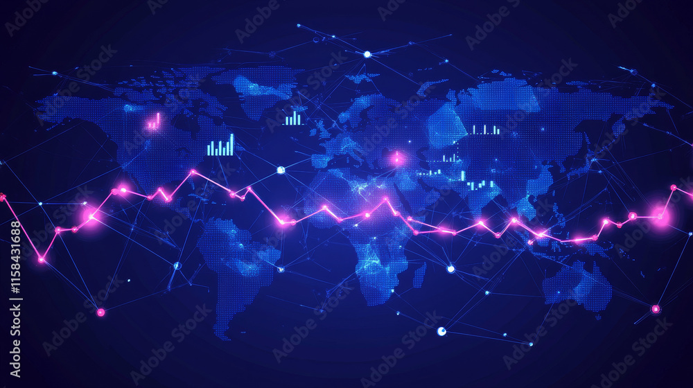 Poster abstract technology world map digital world connection electronic systems business candle stick grap