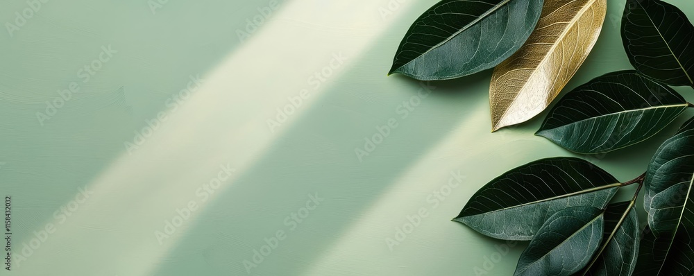Aufkleber laurel leaves abstract background idea. leaves create a peaceful composition with soft shadows and g
