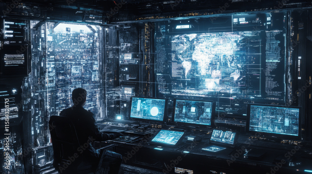 Poster abstract cyber security with phone and icons concept and internet protection systems data importing 