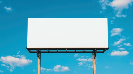 Obraz premium Freestanding Blank Billboard Against a Clear Blue Sky with Clouds