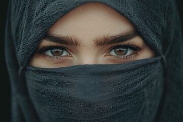 Naklejka premium Striking Close-Up Portrait of a Woman Wearing a Dark Veil