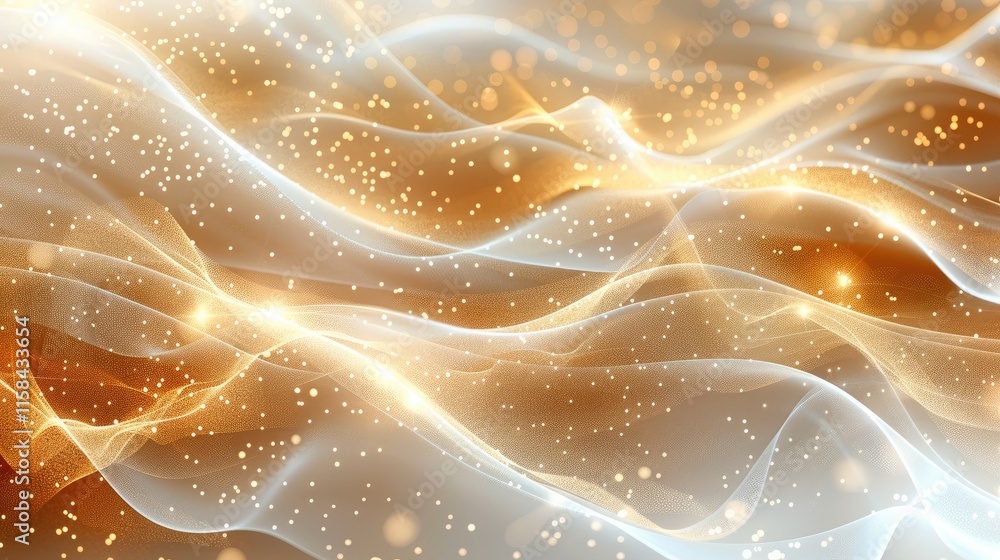 Fototapete Elegant golden background with soft lines and waves, creating an atmosphere of luxury and sophistication. The light beige color adds elegance, highlighting gold accents that add a glittering effect.