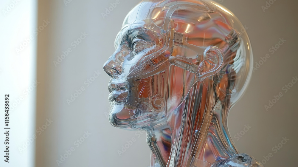Poster abstract smart artificial intelligence digital futuristic technology face with brain wireframe blue 