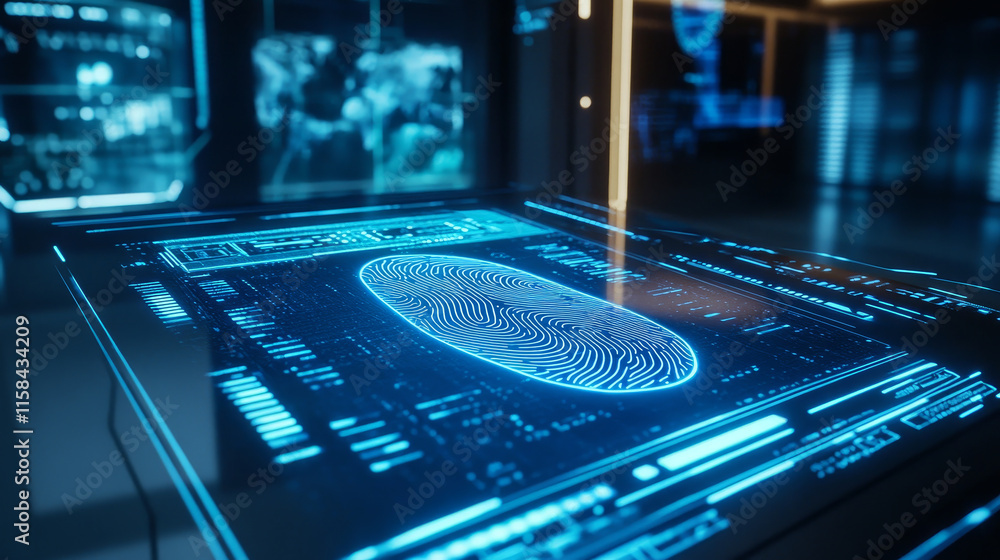 Poster abstract technology ui futuristic concept fingerprint hud interface hologram elements of digital data chart, communication, computing and circle percent innovation on hi tech future design background