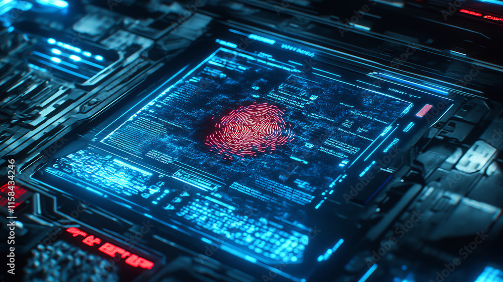 Poster abstract technology ui futuristic concept fingerprint hud interface hologram elements of digital data chart, communication, computing and circle percent innovation on hi tech future design background