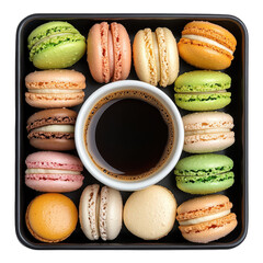 Delicious assortment of colorful macarons. transparent background