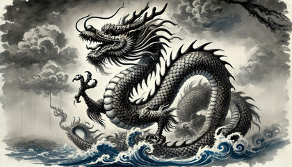 墨絵、日本画、浮世絵／龍（ドラゴン）	