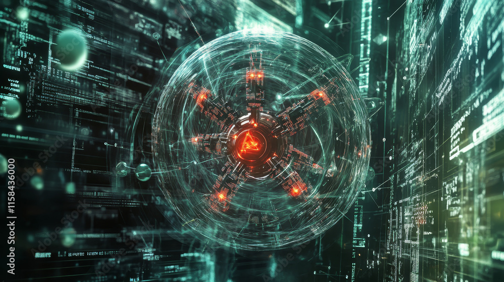 Aufkleber abstract artificial intelligence on atomic and technology background with computer systems circuit b