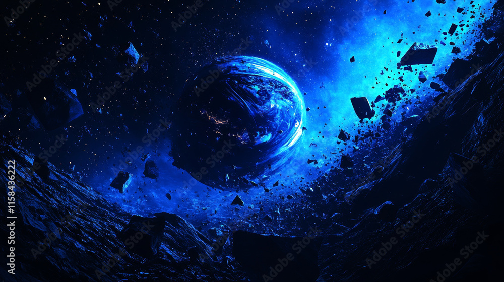 Poster abstract tech background with low poly wireframe elements. space technology background in blue. dark