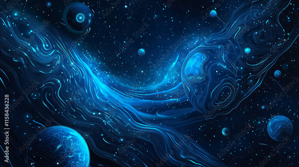 Poster abstract tech background with low poly wireframe elements. space technology background in blue. dark