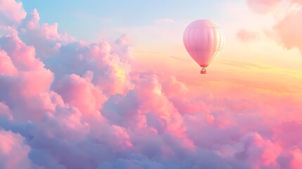 Obraz premium Soft light of dawn gently illuminating a hot air balloon against a backdrop of pastel clouds