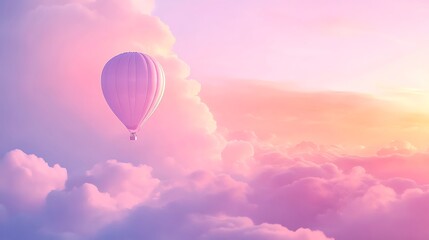 Obraz premium Soft light of dawn gently illuminating a hot air balloon against a backdrop of pastel clouds