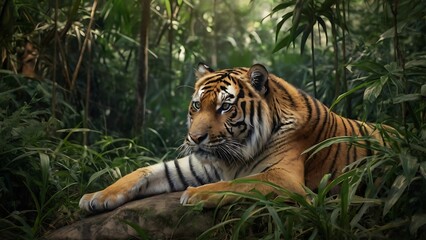 wild South China tiger resting on jungle, AI generate 