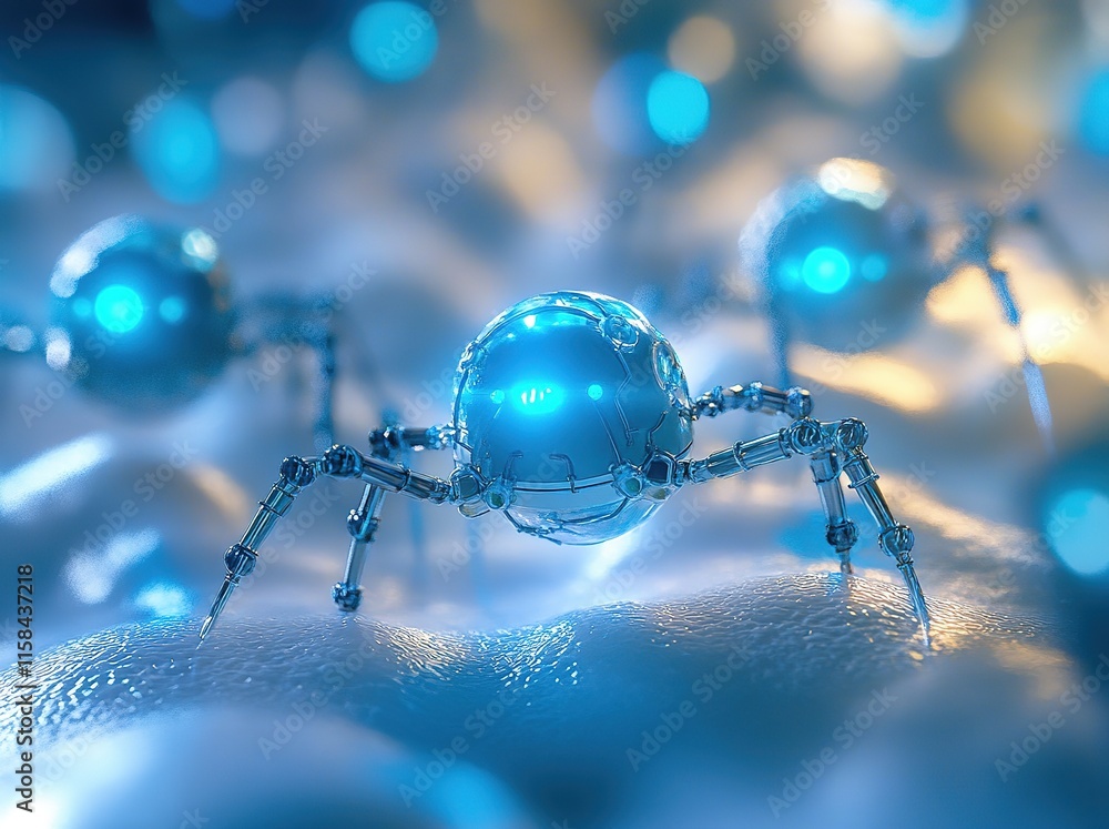 Poster nano robots in action closeup of tiny sleek nanotechnology performing tasks