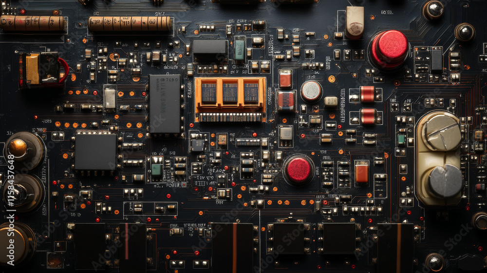 Poster thin circuit trace lines in blue on a dark technology background. abstract digital tech bg. electron
