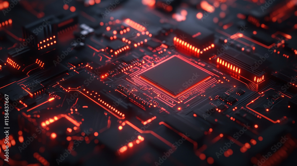 Poster thin circuit trace lines in blue on a dark technology background. abstract digital tech bg. electron