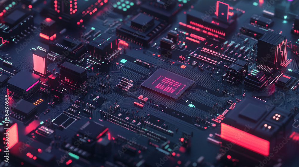 Poster thin circuit trace lines in blue on a dark technology background. abstract digital tech bg. electron