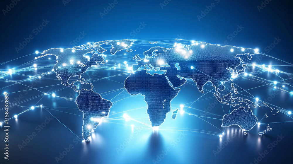 Aufkleber abstract global dot network circle digital connection and communication futuristic on blue backgroun
