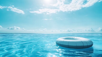 Obraz premium Peaceful pool raft floating on a pristine pool with bright sunshine overhead