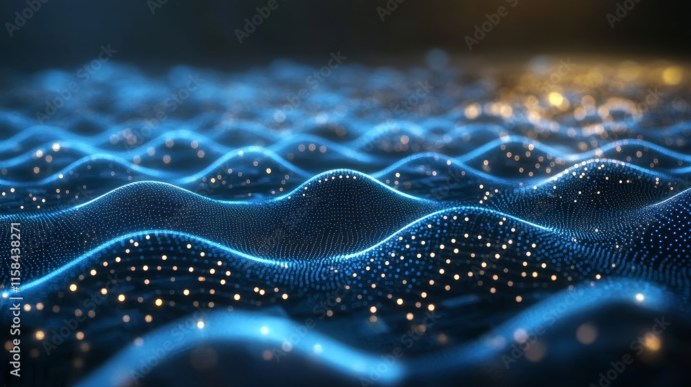 Poster abstract ai circuit board background. technology connected blue lines with electronics elements on t