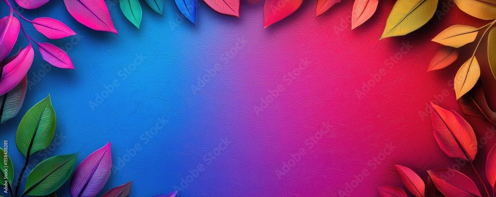 Poster laurel leaves abstract background idea. a vibrant background created with colorful leaves and a grad