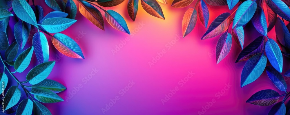 Poster laurel leaves abstract background idea. vibrant leaves frame a colorful gradient background, creatin
