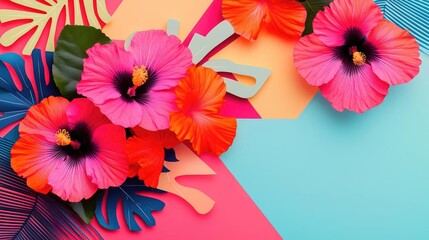 Hibiscus floral abstract background concept. Vibrant hibiscus flowers on a colorful background, perfect for summer-themed designs.