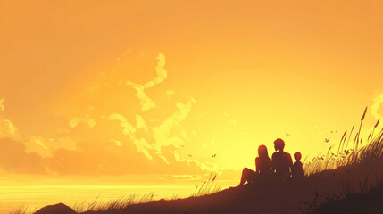 Family bonding at sunset scenic beach photograph peaceful atmosphere silhouette view