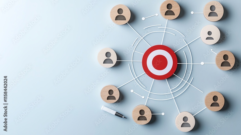 Poster network of connected people with a target illustrating communication strategies.