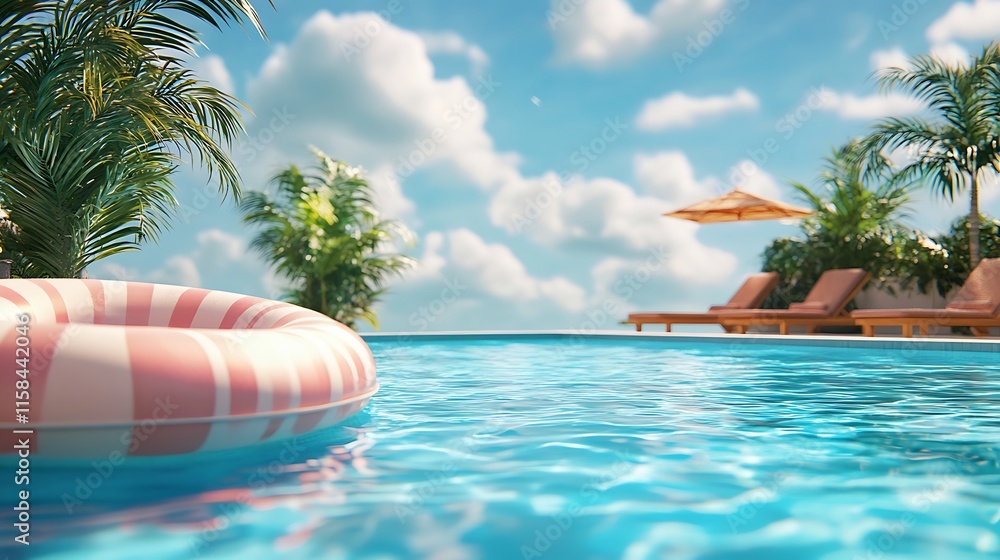 Wall mural bright and sunny day with a pool raft floating lazily in a refreshing swimming pool