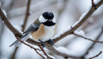 A detailed image of a black-footed chibi nestled among the bare branches of a tree
