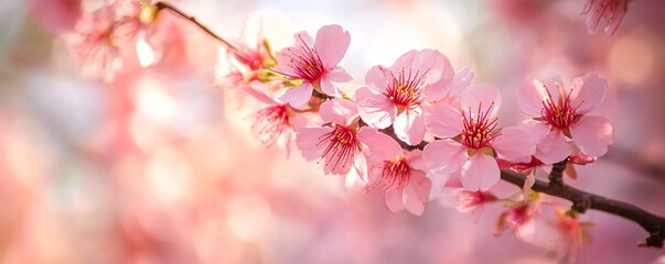 Obraz premium Blooming pink cherry blossom flowers on branch in spring
