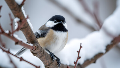 Naklejka premium A detailed image of a black-footed chibi nestled among the bare branches of a tree