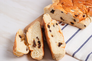 raisin whole wheat bread slices. Perfect for recipe, article, catalogue, or any commercial purposes. with copy space.