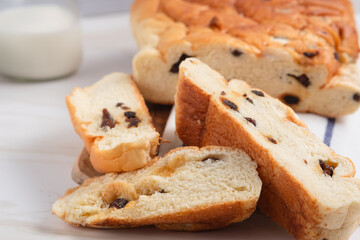 raisin whole wheat bread slices. Perfect for recipe, article, catalogue, or any commercial purposes. with copy space.