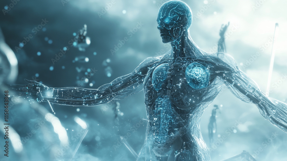 Aufkleber abstract technology futuristic concept of digital human body dna binary ai digital interface future 