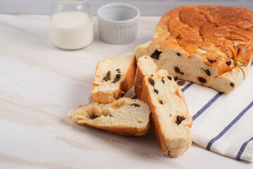 raisin whole wheat bread slices. Perfect for recipe, article, catalogue, or any commercial purposes. with copy space.