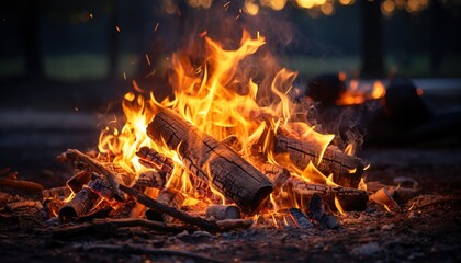 Fototapeta premium bonfire with burning logs isolated