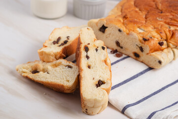 raisin whole wheat bread slices. Perfect for recipe, article, catalogue, or any commercial purposes. with copy space.