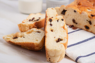 raisin whole wheat bread slices. Perfect for recipe, article, catalogue, or any commercial purposes. with copy space.
