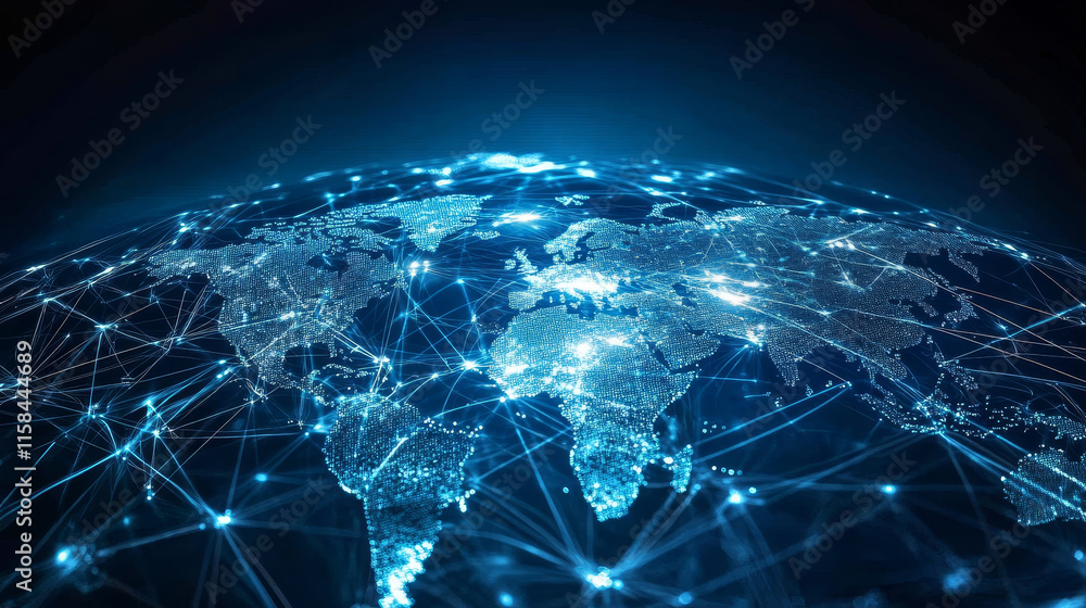 Poster abstract technology cyber security privacy information network concept padlock world map protection 