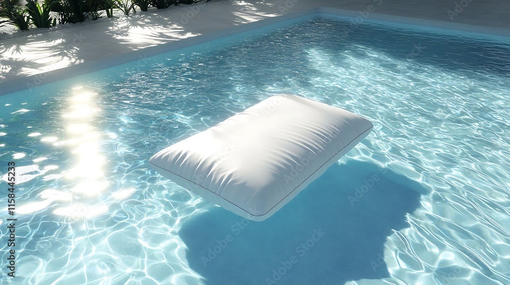 Wall mural a serene swimming pool with a floating pool raft and sunlight casting reflections