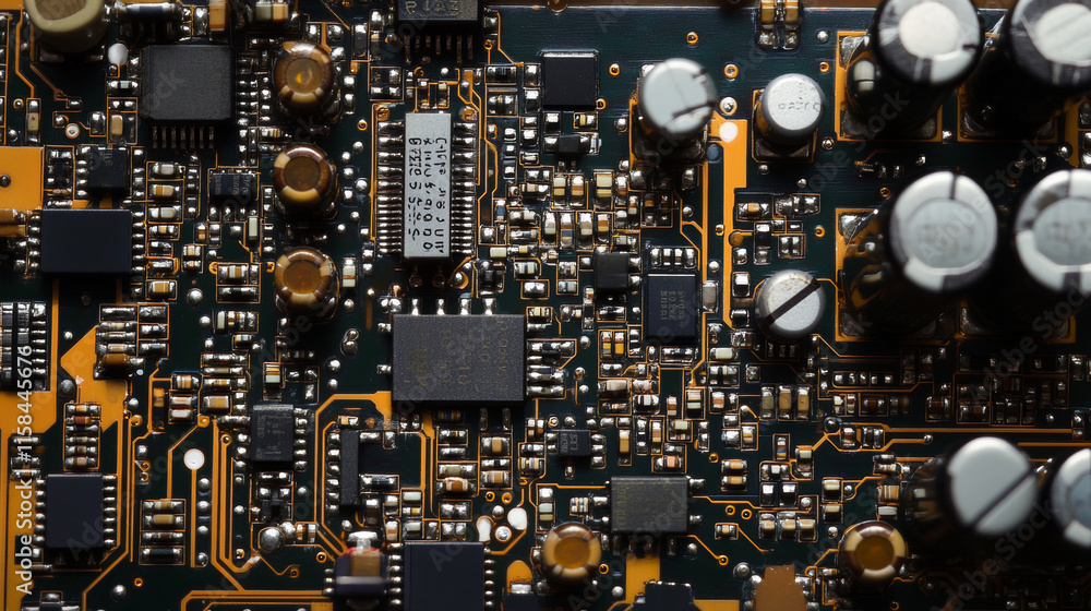 Poster abstract circuit board electronics concept semiconductor circuit connection, modern system, ai syste