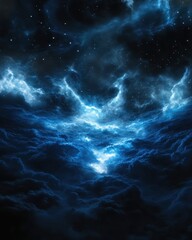 Mystical blue clouds in a dark sky.