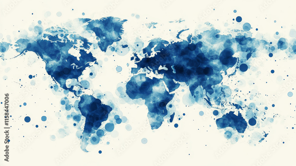 Poster abstract global dot network circle digital connection and communication futuristic on blue backgroun