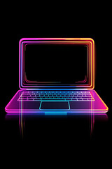 A neon outline of a laptop on a black background, emphasizing technology and digital themes.