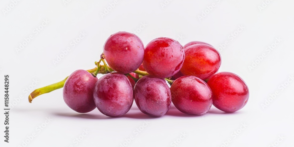 Poster Isolated bunch of red grape berries on a white background, showcasing the vibrant color and texture of red grape berries. Perfect for any content featuring red grape berries.
