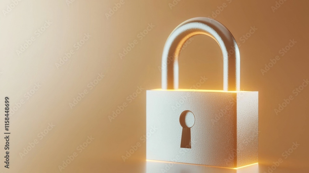 Poster glowing padlock icon symbolizing security digital art modern technology abstract environment close-u